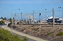 Fremantle railway line at southern side of Fremantle railway bridge Fremantle railway line at southern side of rail bridge.jpg