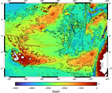 Bathymetric map of the Galápagos islands and the surrounding tectonic plates