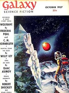 Wolfbane (1957), Kornbluth och Polhs sista roman, Galaxy Science Fiction-omslag illustrerad av Wally Wood.