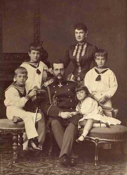 From left to right: Grand Duke Andrei, Grand Duke Kirill, Grand Duke Vladimir Alexandrovich, Grand Duchess Maria Pavlovna, Grand Duchess Elena and Gra