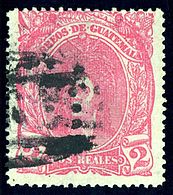 2 реала (Sc #12), погашенная овальным номерным почтовым штемпелем «6» (в Кесальтенанго)