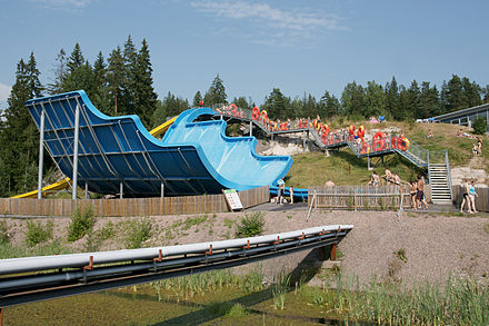 Outdoor half-pipe water slide at Serena