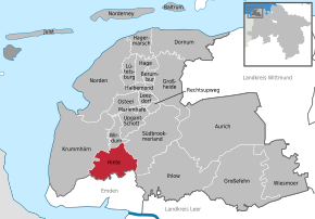 Poziția comunei Hinte pe harta districtului Aurich