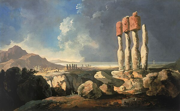 A View of the Monuments of Easter Island, Rapanui, c. 1775–1776 by William Hodges.