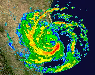 Radar image of Hurricane Erika making landfall over Northeastern Mexico Hurricane Erika 2003 Radar.jpg