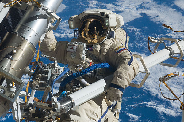 Cosmonaut Anton Shkaplerov on EVA (February 2012)