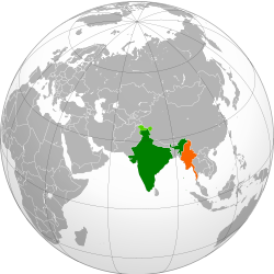 India နှင့် Myanmar တို့၏ တည်နေရာများပြ မြေပုံ