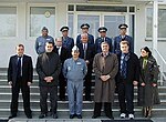 Thumbnail for File:Irakli Alasania, David Aptsiauri, Ramaz Papidze, Batu Kutelia and Shota Utiashvili, posed with the commander and senior officers of Graf Ignatievo Air Base (April 2004).jpg