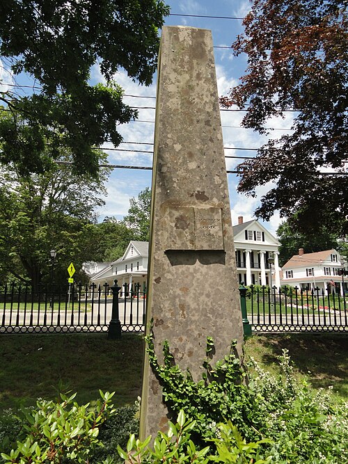Monument to John Eliot in South Natick, site of the first Praying Plantation, or Praying town, in Massachusetts.