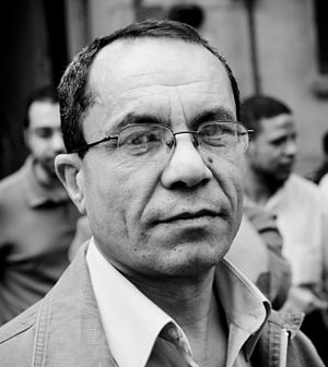 A photograph of Egyptian activist Kamal Abbas taken during labor rights protests in 2010