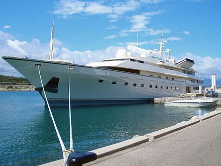 Luxury yacht Kingdom 5KR owned by Saudi royal family, docked in Antibes, French Riviera