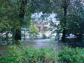 Kočičí potok in Háj during the August flood in 2010