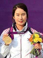 Ki Bo-bae (pictured at the 2012 Summer Olympics) successfully defending her individual Summer Universiade title. Korea Olympic KiBobae 01 (7730588128).jpg