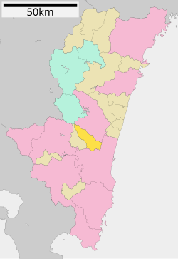 Kunitomi okulunun Miyazaki Prefecture'daki konumu