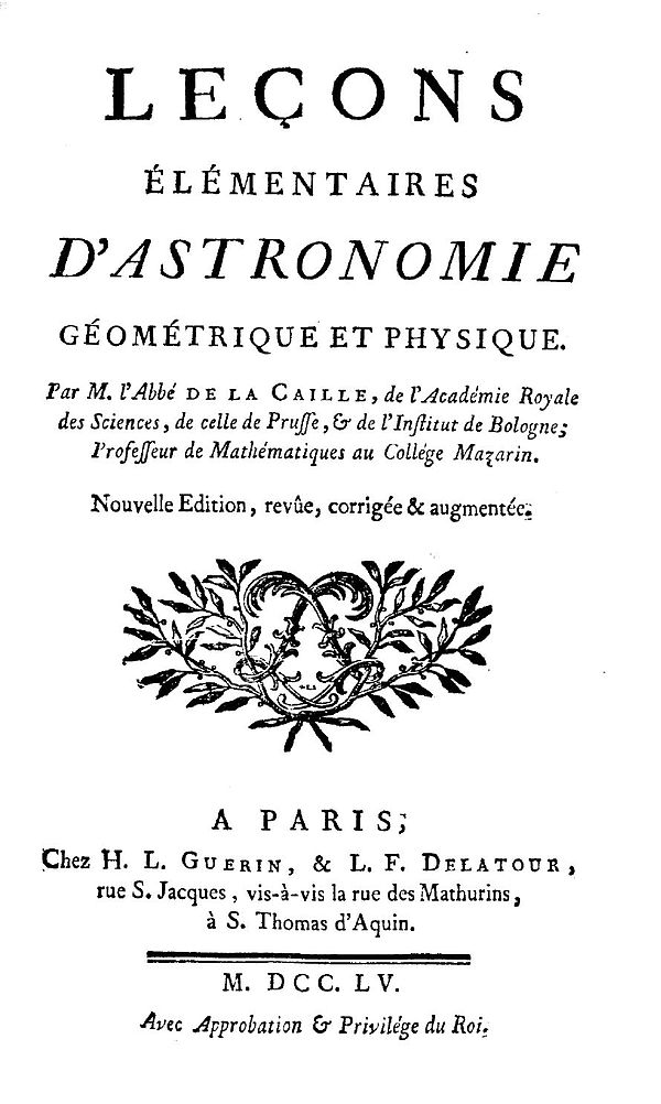 Leçons elementaires d'astronomie, géométrique et physique, 1755 edition