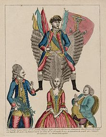 French political cartoon acclaiming d'Estaing for his successes La nimphe laisse reposer son coursier estampe allegorique prise de la Grenade 1779.jpg