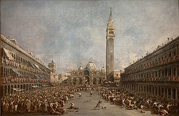 Le Doge de Venise porté par les gondoliers après son élection sur la place Saint-Marc, Francesco Guardi, XVIIIe s., musée de Grenoble