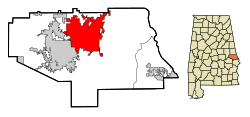 Location of Opelika in Lee County and Alabama