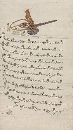 Privilegiebrev som utser Nicola Danal Spiro till den svenske envoyéen i Konstantinopel Thomas Funcks dragoman.