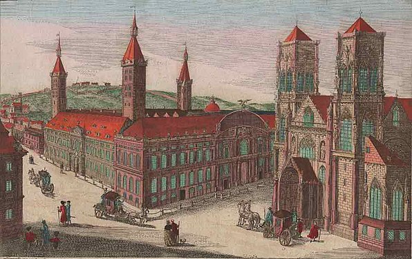 Sankt Lambert-katedralen og fyrstbiskoppens palads i 1700-tallet.