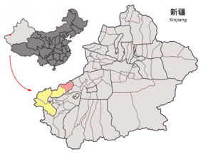 Aqchis läge i Kizilsu, Xinjiang, Kina.