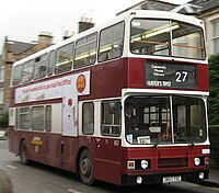 Lothian 857 (J857 TSC), An Alexander bodied Leyland Olympian in the last version of the traditional madder and white livery Lothian 857.jpg