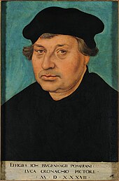 Johannes Bugenhagen (1485-1558), portrayed by Lucas Cranach the Elder Lucas Cranach (I) - Johannes Bugenhagen.jpg