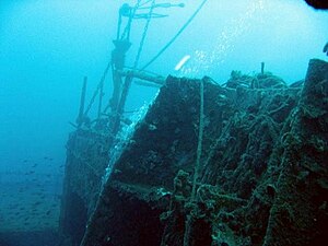Overblijfselen van MT Haven op de bodem van de zee