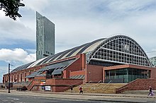 The Grade II* listed Manchester Central train shed, a northern terminus of the Midland Railway. Manchester Central Arena.jpg