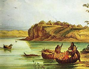 Painting of North American coracles (bull boats), c.a. 1832