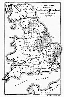 Karte der angelsächsischen Königreiche und des dänischen Einflussbereichs