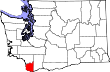 Harta statului Washington indicând comitatul Clark