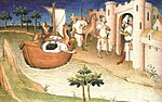 Marco Polo travelling, Miniature from the Book "The Travels of Marco Polo" ("Il milione")