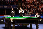 Deutsch: Bild aufgenommen in Berlin während des German Masters im Snooker 2015. Mark Selby, Shaun Murphy, Marcel Eckardt. English: Picture taken in Berlin during the Snooker German Masters in 2015. Mark Selby, Shaun Murphy, Marcel Eckardt.