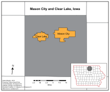 Geolocation af Mason City og Clear Lake