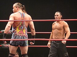 Van Dam (left) taking on Matt Hardy in 2011 Matt Hardy v RVD.jpg