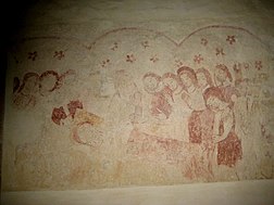 Abad pertengahan lukisan dinding di nave dari Sutton Bingham Gereja