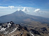 View of Popocatépetl from near the summit of Iztaccihuatl