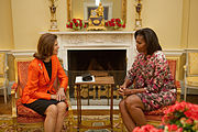 Dronning Silvia og Michelle Obama i Det kvite huset i USA, 23. oktober 2009