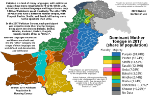 Dominant Ethnolinguistic Group in each Pakistani District as of the 2017 Pakistan Census Mother Tongue by Pakistani District - 2017 Census.svg