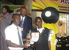 Muyika receiving a national award in the Kenya Students Congress on Science and Technology 2011. Mubarack science congress.jpg