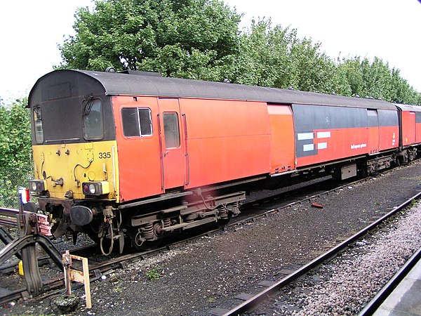 Rail Express Systems livery as carried by Propelling Control Vehicle no. 94335 stabled at Plymouth on 29 August 2003