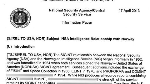 Documento que prueba la colaboración de la NSA con los Servicios de Inteligencia de Noruega