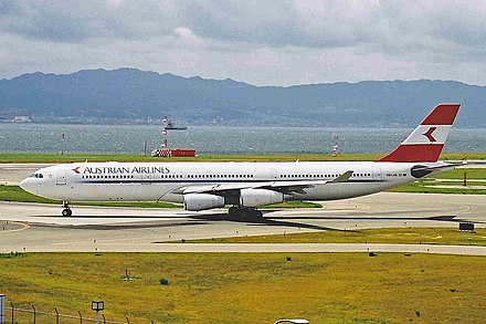 An Austrian Airbus A340-200 at Osaka-Kansai in 2001.
