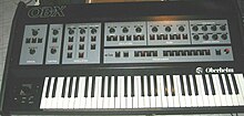 An Oberheim OB-X synthesizer, as used by Geddy Lee on the albums Moving Pictures and Signals. Oberheim OBX.jpg