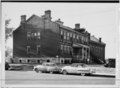 PERSPECTIVE VIEW OF WEST FACADE, (FORT SMITH BARRACKS-COURTHOUSE-JAIL IN FOREGROUND) - Federal Court Building, South Third Street and Rogers Avenue, Fort Smith, Sebastian County, HABS ARK,66-FOSM,2-1.tif