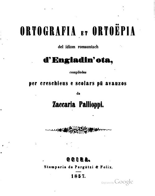 Cover page of Ortografia et ortoëpia del idiom romauntsch d'Engiadin'ota