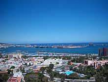 Port of Las Palmas, the largest port in the Canary Islands Panoramic view over Las Palmas (port).jpg