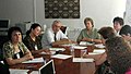 Participants of the American Corner workshop during one of the sessions, Nana Kamkamidze, Natela Urushadze, Giorgi Shalamberidze, Pamela Dragovich, Rusudan Enjibadze, Keti Metreveli, Makvala Tsiklauri and Tato Niniashvili (September 4, 2004).jpg