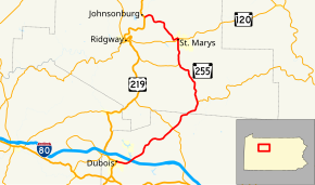 Pennsylvania Route 255 map.svg